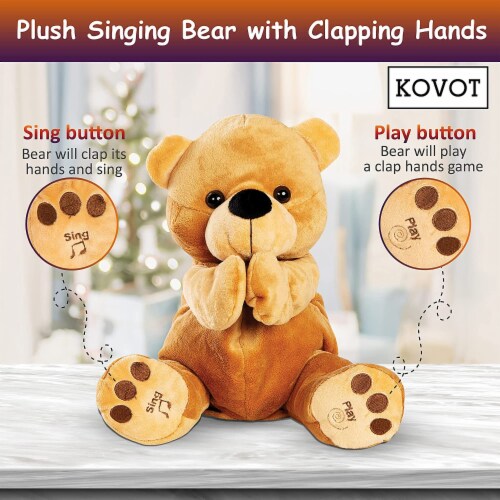 KOVOT Plush Animated Musical Singing Teddy Bear with Clapping Hands, 10 ...