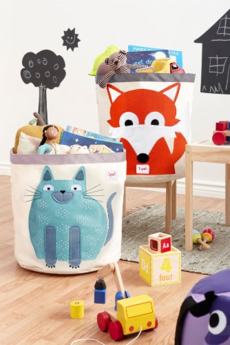 3 Sprouts Canvas Storage Bin - Laundry and Toy Basket for Baby and Kids, Cat Perspective: top