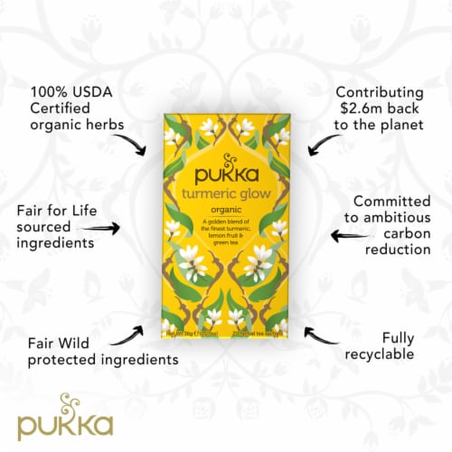 Pukka Tumeric Glow Tea Organic Herbal Tea Perspective: top