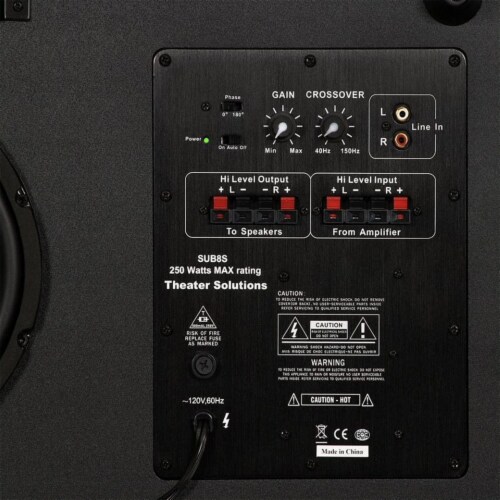 Theater Solutions by Goldwood 250 Watt 8 Inch Slim Home Theater Subwoofer, Black Perspective: top
