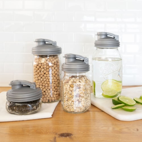 reCAP® Mason Jars Lid POUR cap | Regular Mouth | Silver | Set of 3 Perspective: top