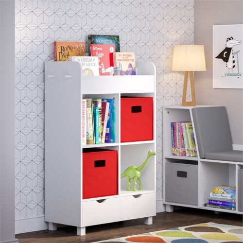 RiverRidge 2-Piece Traditional Fabric Folding Storage Bin Set in Red Perspective: top