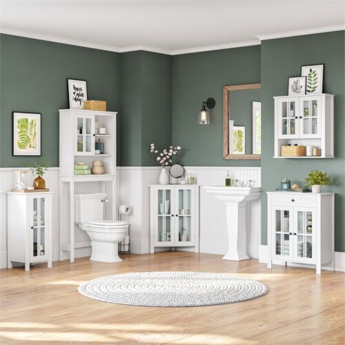 RiverRidge Danbury Two-Door Transitional Wood Floor Cabinet in White Perspective: top
