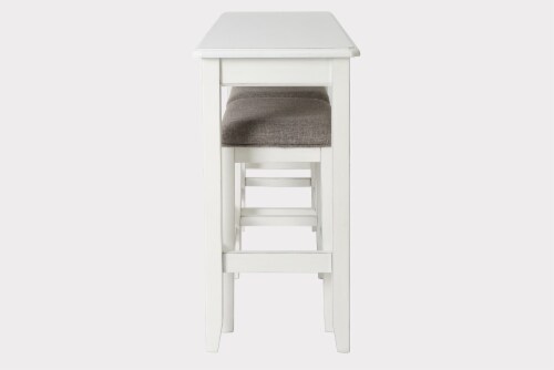 New Ridge Home Goods Traditional Wood Sofa Table with Two Stools in White Perspective: top