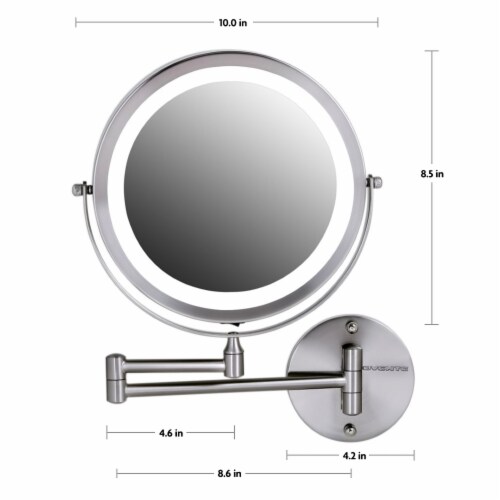 Ovente Polished Chrome Circle Wall-Mounted Vanity Makeup Mirror with Extendable Arm Perspective: top