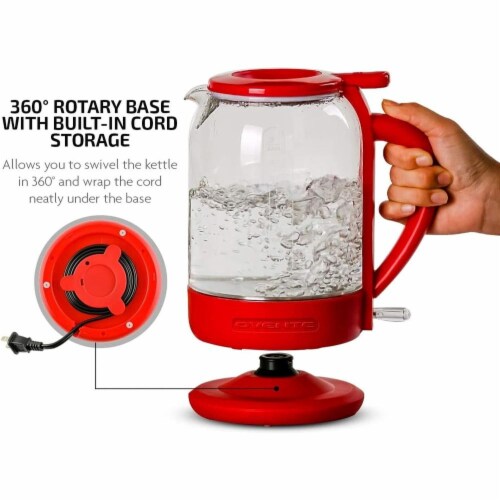 Ovente Electric Kettle with ProntoFill Technology, Red 1.5L Perspective: top