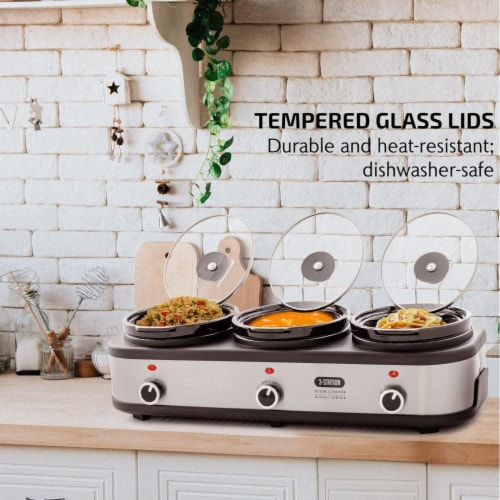 Ovente 3 Station Slow Cooker Buffet Server with Lid Rests Stainless Silver No size King Soopers