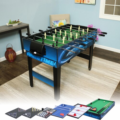 Sunnydaze 10in1 Game Table with Billiards, Foosball and Hockey Blue