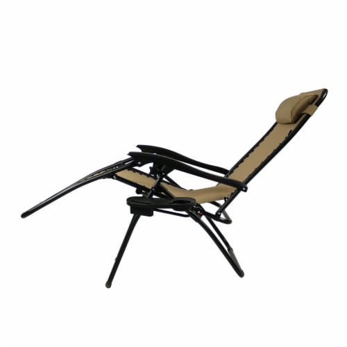 Sunnydaze Zero Gravity Lounge Lawn Chair with Pillow and Cup Holder - Khaki Perspective: top