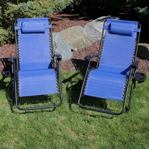 Sunnydaze XL Zero Gravity Chair with Cup Holder Navy Blue Set