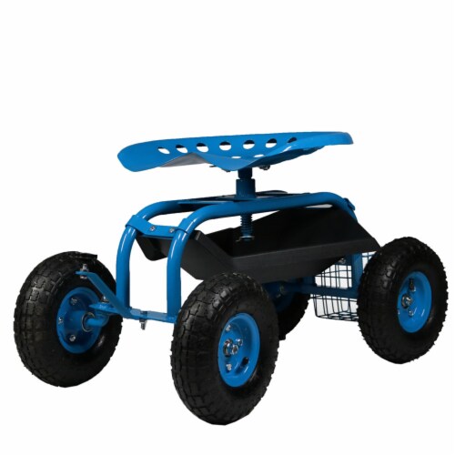 Rolling Garden Cart Tool Tray Basket Steering Handle 360 Swivel Work