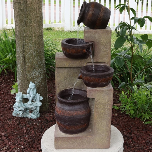 Sunnydaze 30  Cascading Terra Bowls Solar Outdoor Water Fountain w/ Battery/ LED Perspective: top