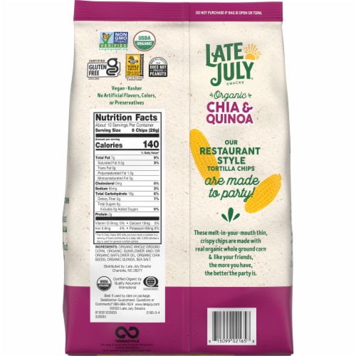 Late July® Snacks Organic Chia & Quinoa Tortilla Chips Perspective: top