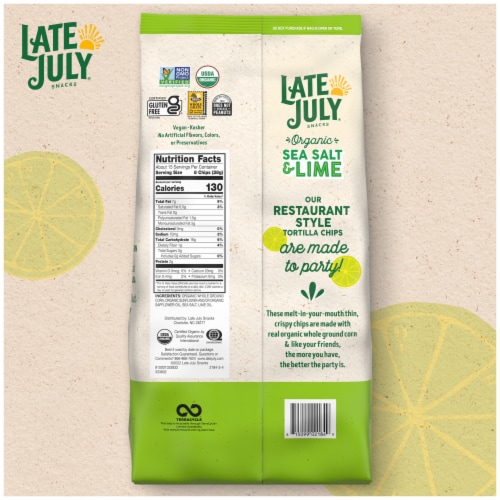 Late July Snacks Thin & Crispy Organic Tortilla Chips Sea Salt & Lime Perspective: top