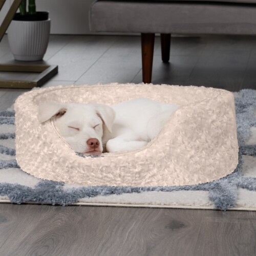 FurHaven Ultra Plush Small Oval Pet Lounge - Cream Perspective: top