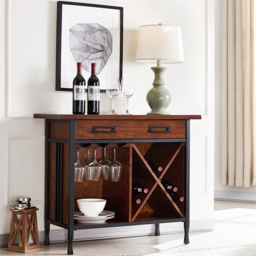 Leick Home Ironcraft Sturdy Wood Mini-bar/Wine Stand in Oak Perspective: top