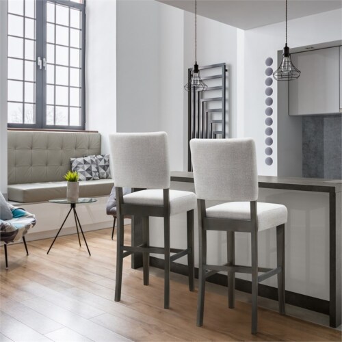 10087-BBHG Wood Upholstered Back Bar Stool Set in Blackbean/Heather Gray Perspective: top