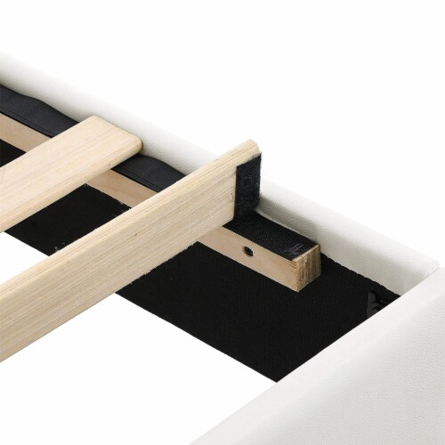 BIKAHOM Tufted Upholstered Platform Bed Frame w/Adjusting Headboard, King, White Perspective: top