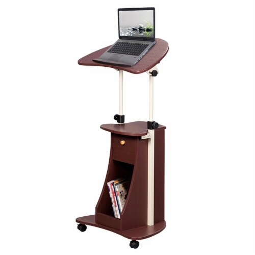 Techni Mobili Deluxe Height Adjustable Laptop Cart in Chocolate Perspective: top