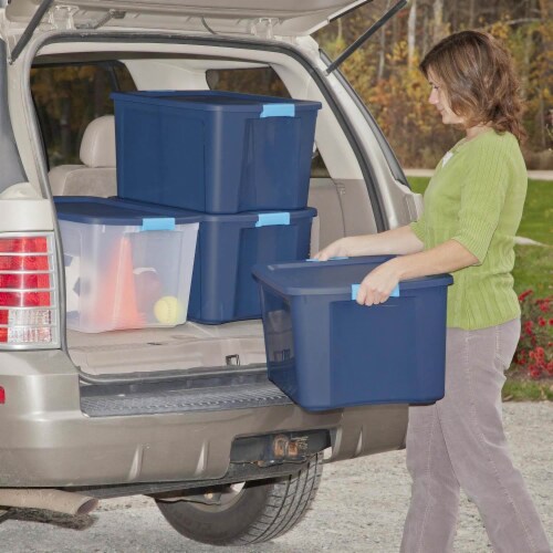 Sterilite Classic Lidded Stackable 30 Gal Storage Tote Container, Blue (6-pack)