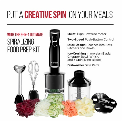 Chefman Electric Spiralizer & Immersion Blender 6-IN-1 Food Prep Combo Kit Perspective: top