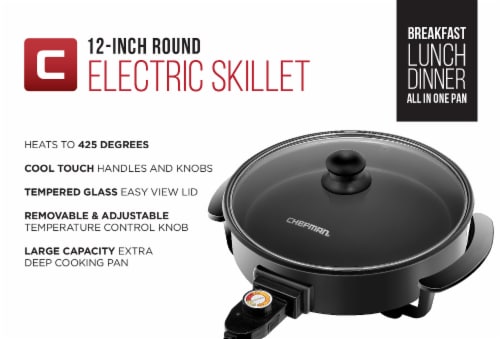 Chefman Round Electric Skillet - Black Perspective: top