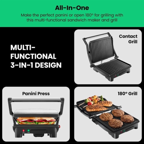 Chefman 6 in. Portable Black Compact Grill, Panini Press, Indoor