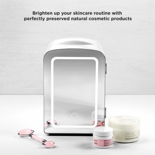 Chefman Portable LED Mirrored Mini Fridge - White Perspective: top