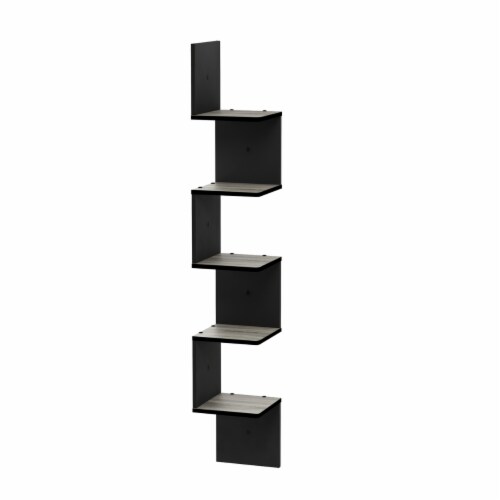 Furinno FR16123GYW-BK 5 Tier Wall Mount Floating Corner Square Shelf, French Oak Grey & Black Perspective: top