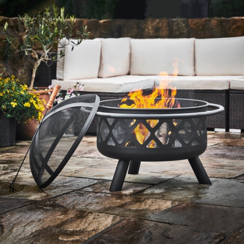 Peaktop Round Steel Wood Burning Fire Pit in Black - Teamson Perspective: top