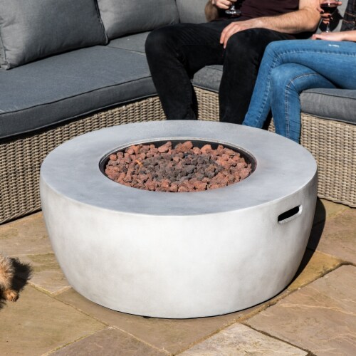 Gray concrete shop propane fire pit