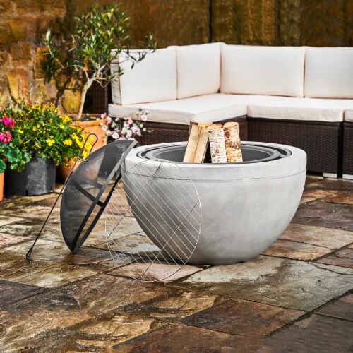 Teamson Home Outdoor Round BBQ Grill Wood Burning Fire Pit with Fireplace Poker Perspective: top