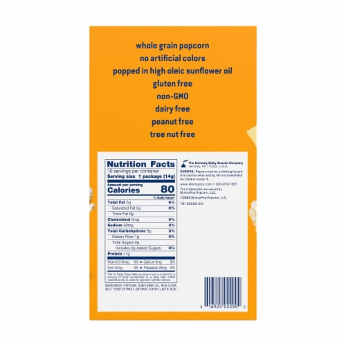 SkinnyPop Dairy-Free White Cheddar Popcorn, 0.5 oz Snack-Size Bags, 10 Count Perspective: top