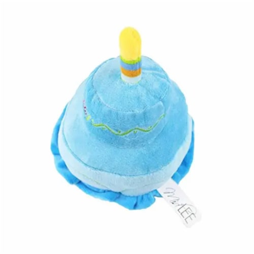 Midlee Birthday Cake Dog Toy- Blue 2 Layer Plush Squeaker Pet Boy Gift Perspective: top
