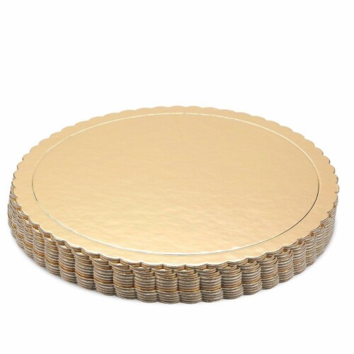 12-Pack Round Cake Boards, Cardboard Scalloped Cake Circle Bases, 10 Inches Diameter, Gold Perspective: top