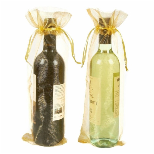 24-Pack Gold Satin Drawstring Wine Wrapping Bags Bottle Gift Bag for Display Perspective: top