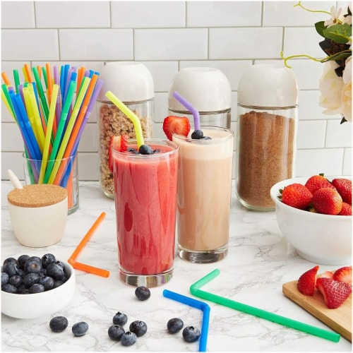 300ct Flexible Plastic Bendy Drinking Straws, Multiple Colors Perspective: top