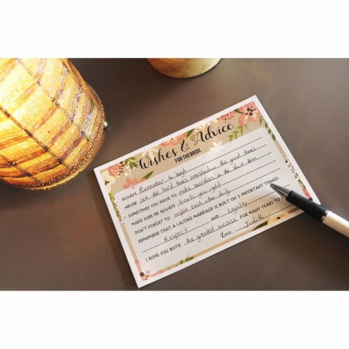 50 Sheet Floral  Wedding Game Cards Marriage Advice for Bridal Shower, Pink Perspective: top