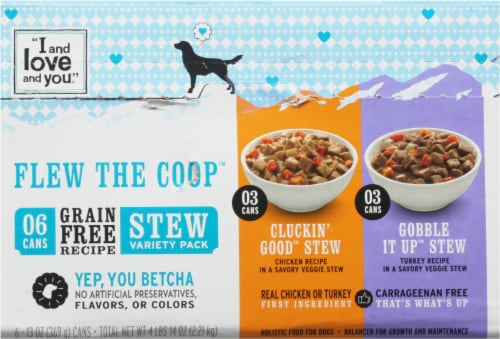 I and Love and You Flew the Coop Wet Dog Food Variety Pack Perspective: top