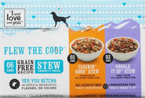I and Love and You Flew the Coop Wet Dog Food Variety Pack Perspective: top