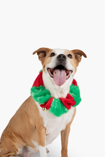 Midlee Red/Green Christmas Plush Bell Collar (Small) Perspective: top