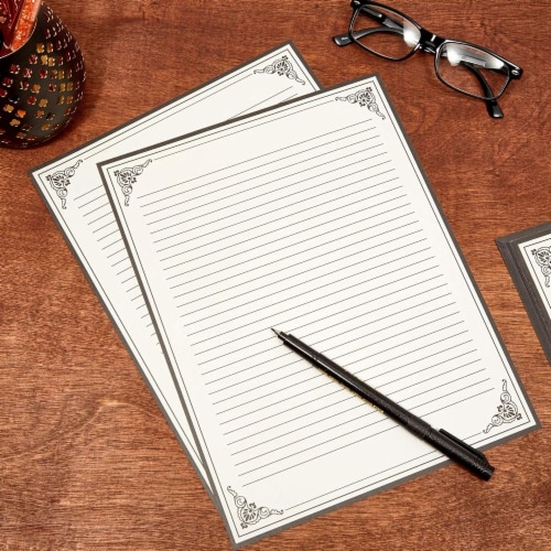 96 Sheets of Vintage Lined Stationery Paper, Letter Size (8.5 x 11 In) Perspective: top