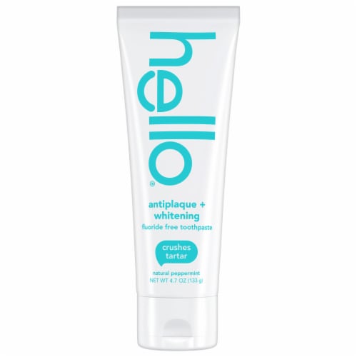 hello Antiplaque and Whitening Fluoride Free Toothpaste in Natural Peppermint Perspective: top