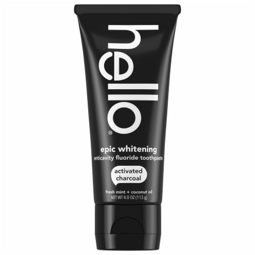 hello Activated Charcoal Whitening Fluoride Toothpaste Fresh Mint + Coconut Oil Vegan & SLS Free Perspective: top
