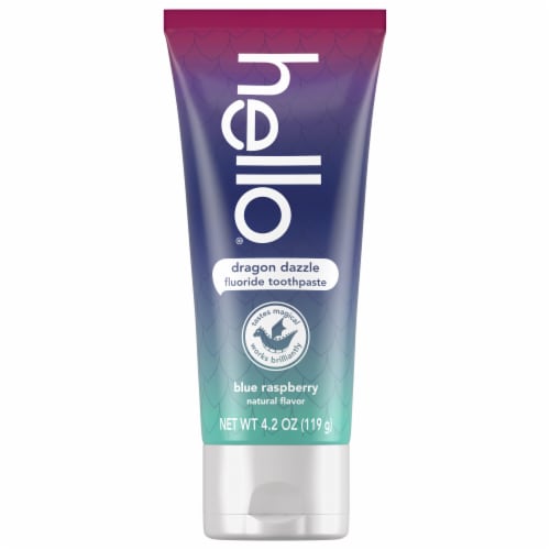 hello Dragon Dazzle Kids Toothpaste with Fluoride Blue Raspberry Toothpaste Perspective: top