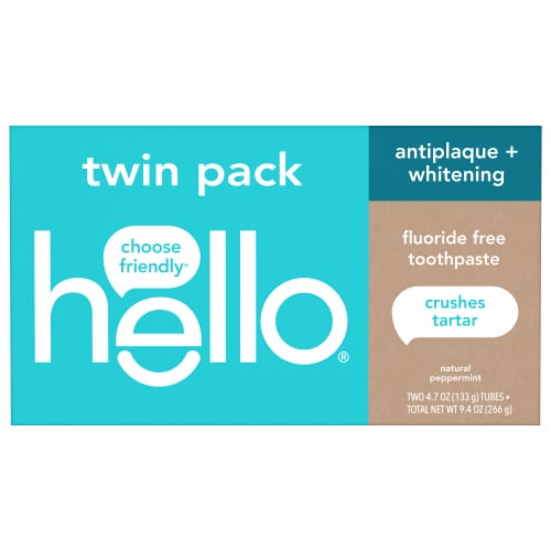 hello Antiplaque Whitening Fluoride Free Toothpaste Double Pack in Natural Peppermint Perspective: top