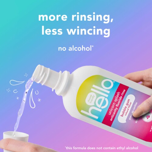 hello Unicorn Splash Fluoride Kids Mouthwash in Bubble Gum Natural Flavor Perspective: top
