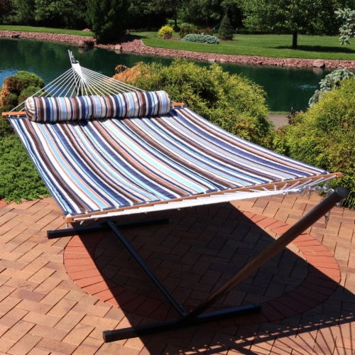 Sunnydaze Large Quilted Hammock with Spreader Bar and Pillow