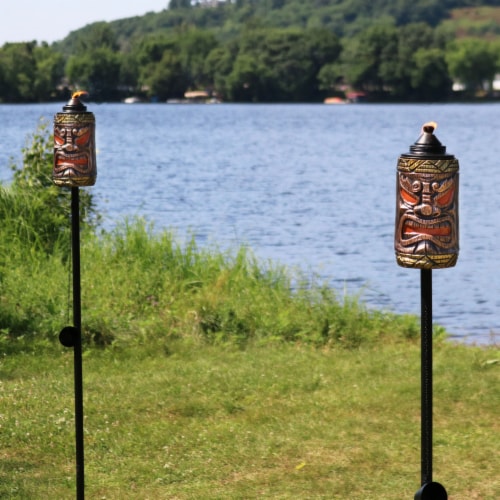 2-Pack Patio Torches Tiki Face Outdoor Lawn Tabletop Decor Adjustable Height Perspective: top