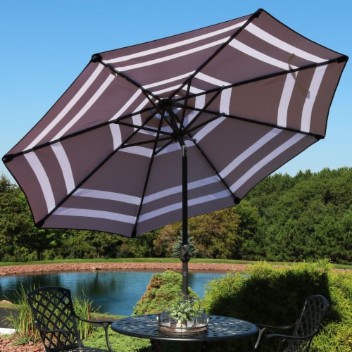 Sunnydaze 9 ft Solar Patio Umbrella with Lights, Tilt, and Crank - Navy Perspective: top